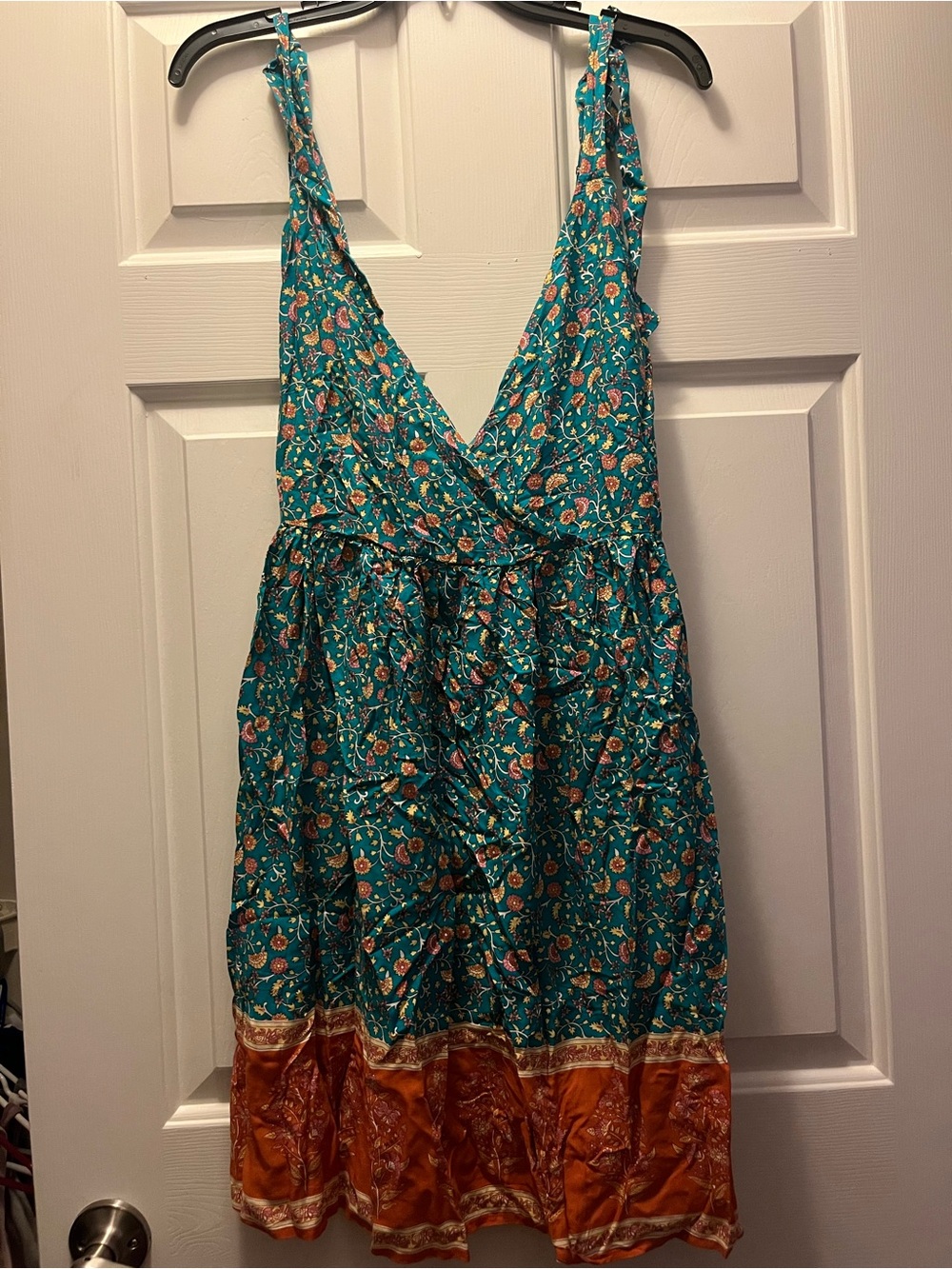 Dark Aquamarine and Orange Floral R Vivimos Midi Dress